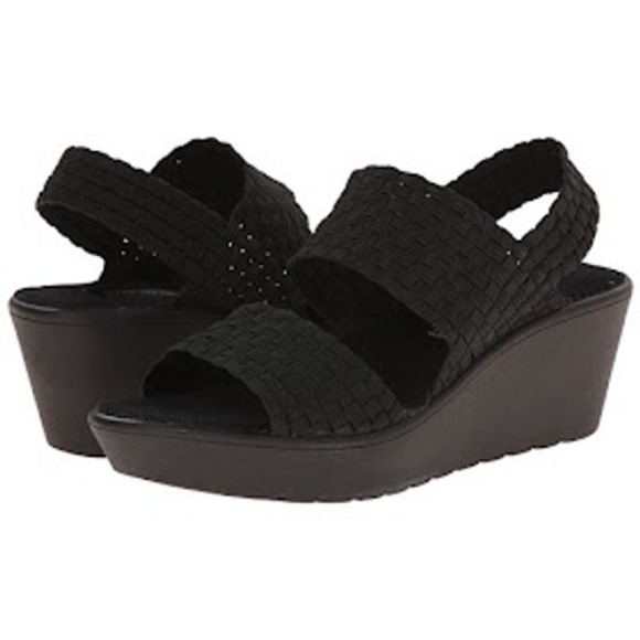 Steven by Steve Madden Black Woven Wedge Sandals Platform Elastic Strap Shoes - Picture 1 of 5